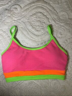 Pink Lily Swim top Pink , Lime and orange Colorblock - Bright Stripe